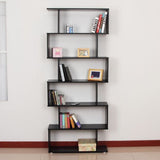 HOMCOM Wooden S Shape Bookcase 6 Shelves Storage Display Home Office